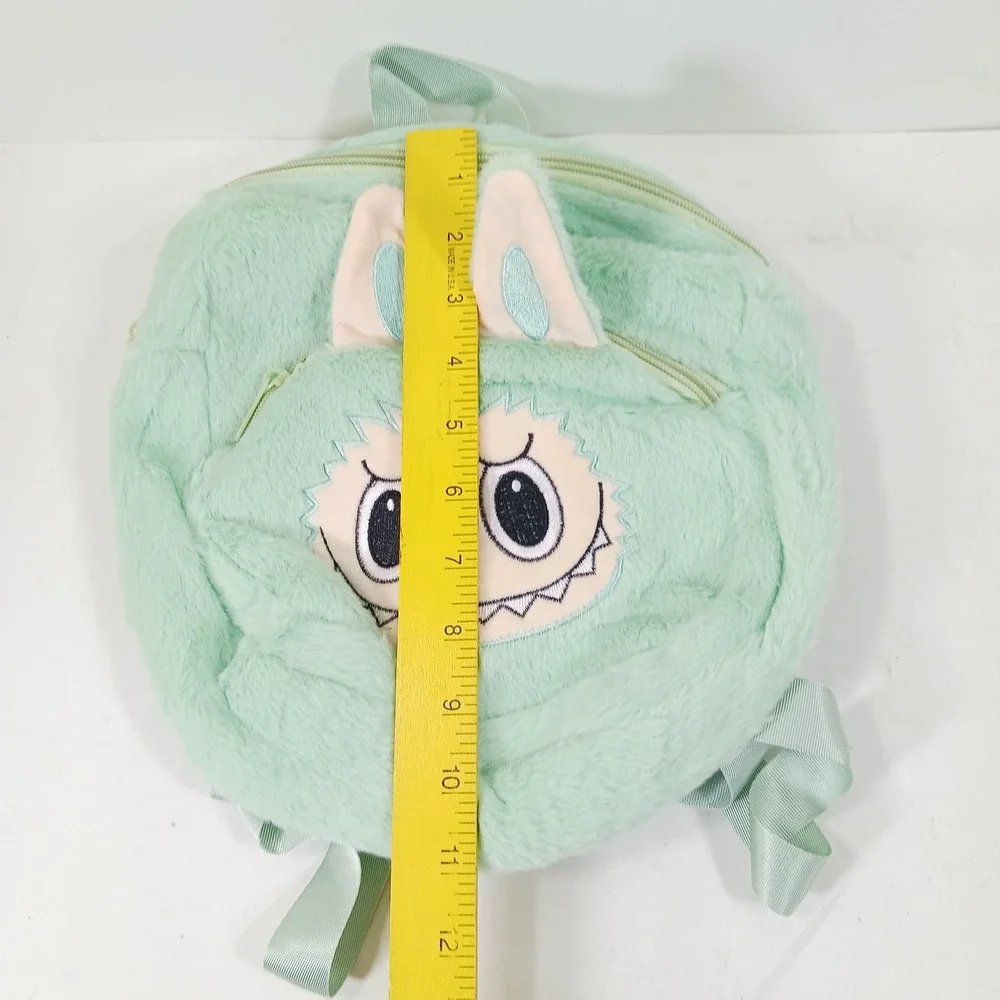 Mint Green Fuzzy Monster Plush Mini Backpack Kawaii Faux Fur Bag 11x11‎